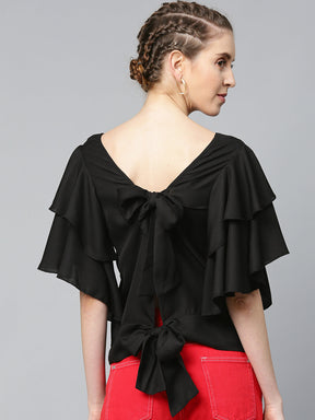 Black Frilly Sleeve Back Detail Top