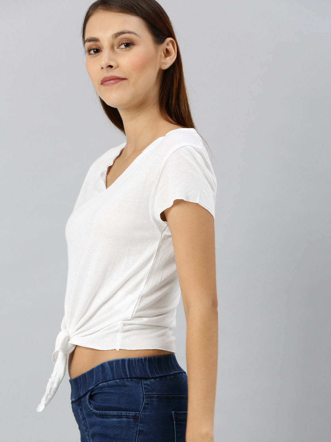 White Front Knot Crop Top