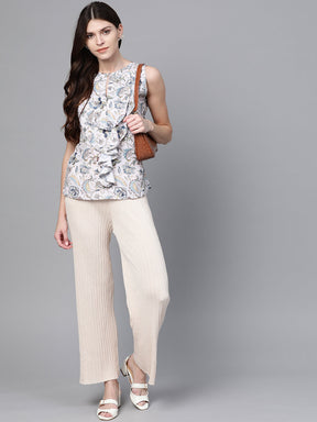 Off White Paisley Cascading Ruffles Top