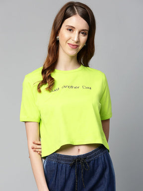 Neon Green Just-Another-Day Crop T-Shirt-T-Shirts-SASSAFRAS