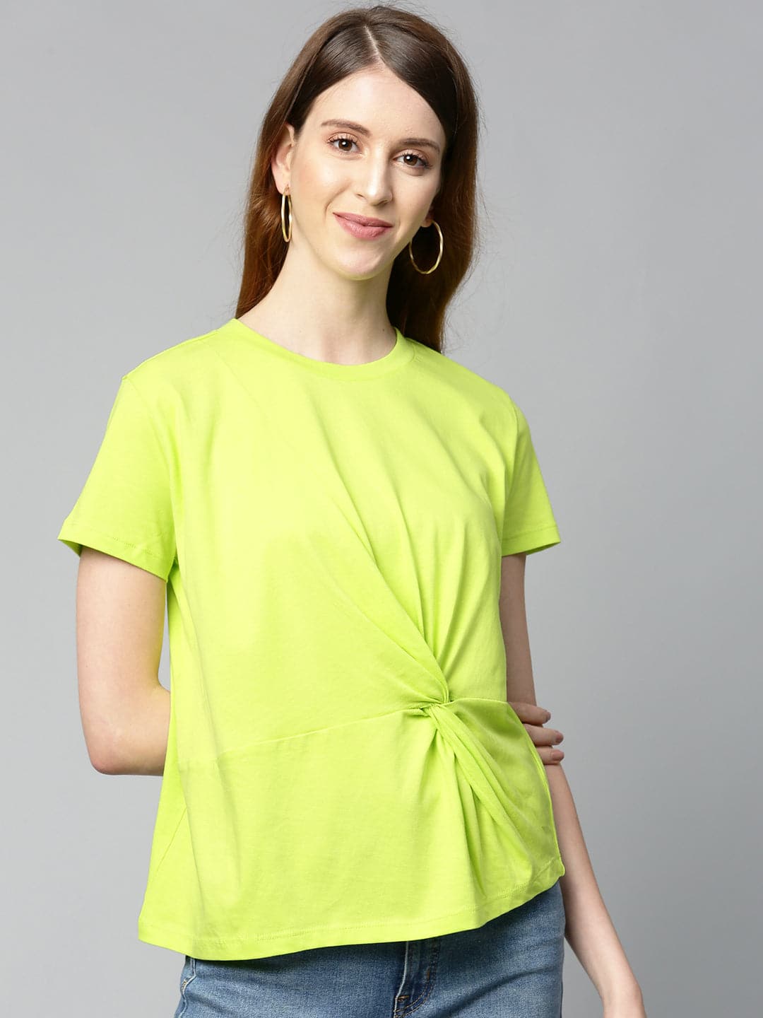 Neon Green Twisted Knot Regular T-Shirt-T-Shirts-SASSAFRAS