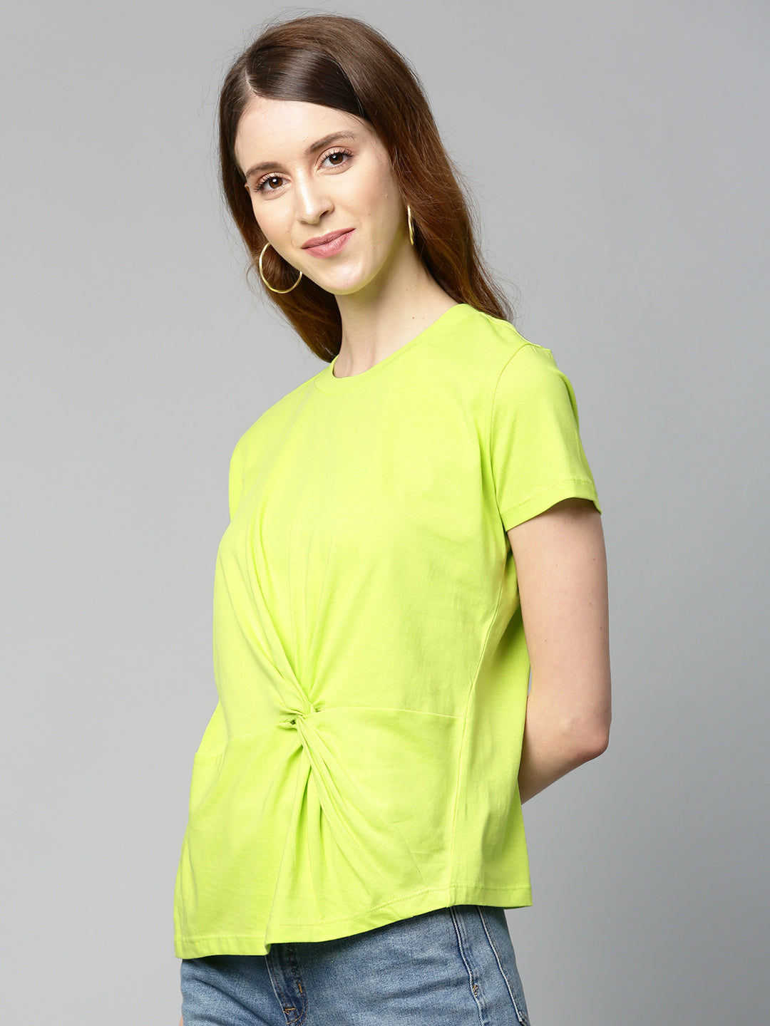 Neon Green Twisted Knot Regular T-Shirt