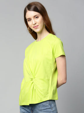 Neon Green Twisted Knot Regular T-Shirt