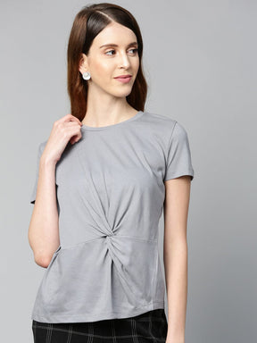 Grey Twisted Knot Regular T-Shirt-T-Shirts-SASSAFRAS