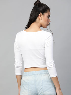 White Rib Twisted Knot Crop Top