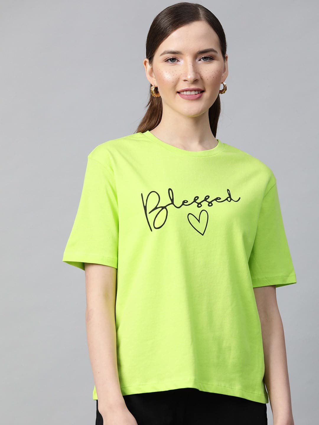 Neon Green Blessed-Print T-shirt-T-Shirts-SASSAFRAS