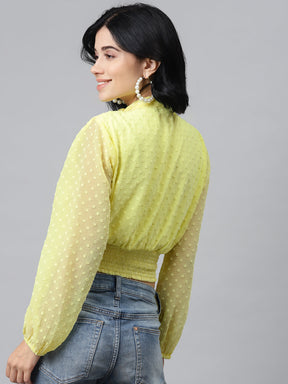 Yellow Front Bow Smocking Crop Top