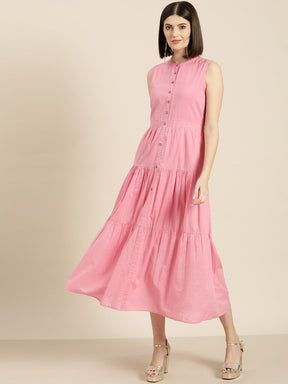 Pink Sleeveless Tiered Dress-Dress-SASSAFRAS
