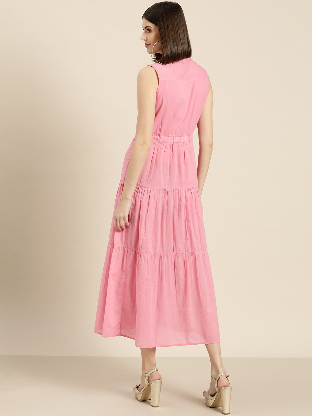 Pink Sleeveless Tiered Dress