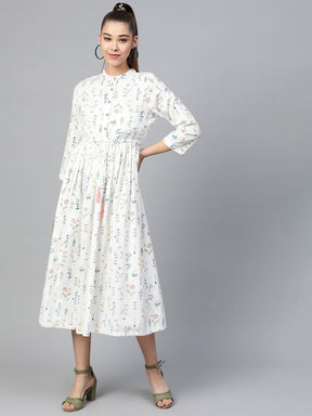 White Floral Drawstring Dress-Dress-SASSAFRAS