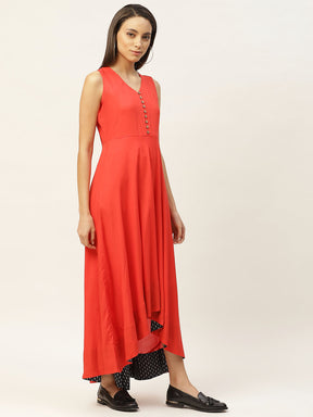 Red High Low Anarkali Maxi Dress