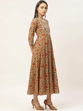Grey Floral Zari Embroidery Anarkali Dress