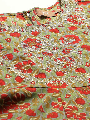 Grey Floral Zari Embroidery Anarkali Dress