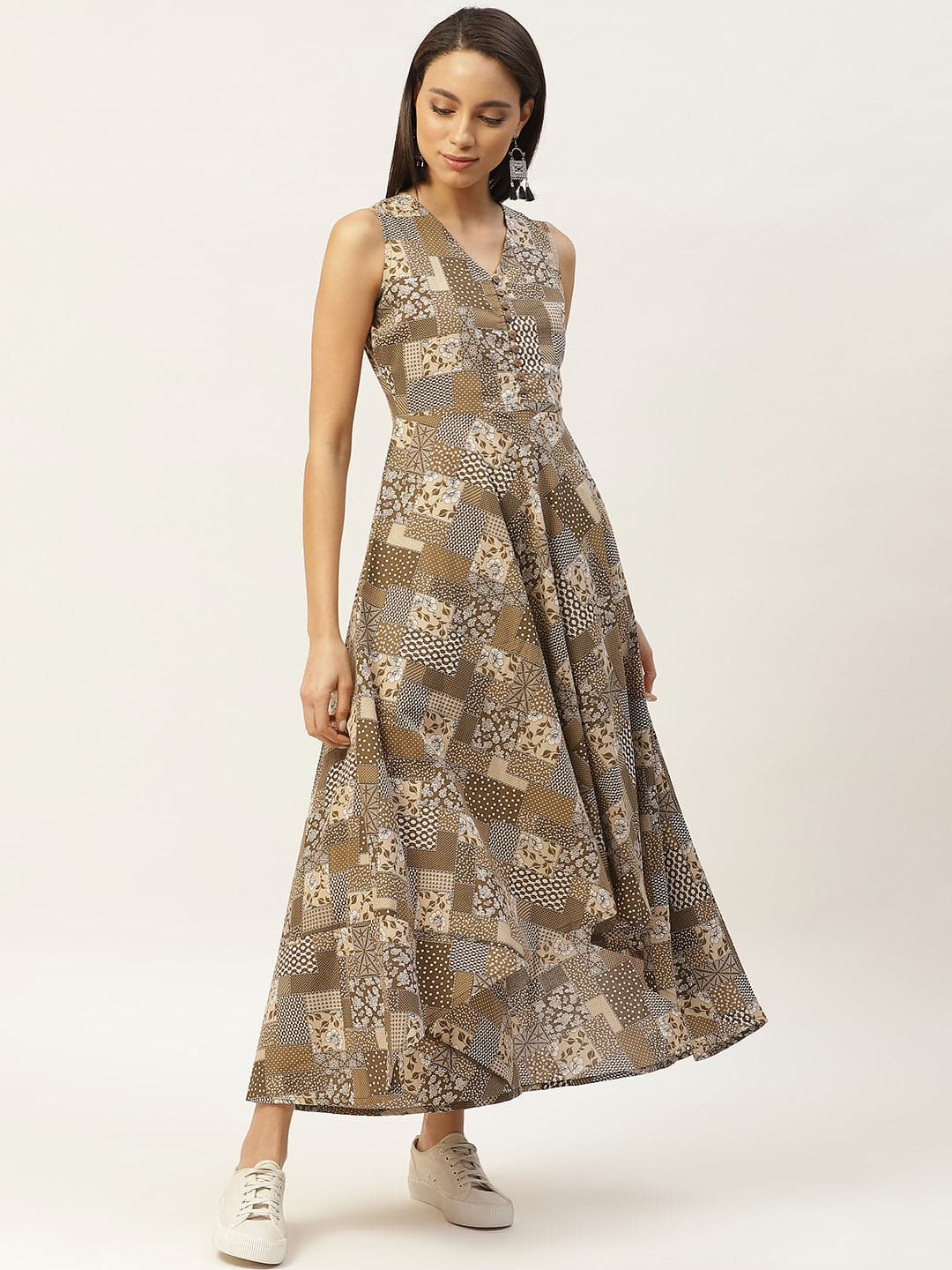 Brown Floral High Low Flared Maxi Dress-Dress-SASSAFRAS