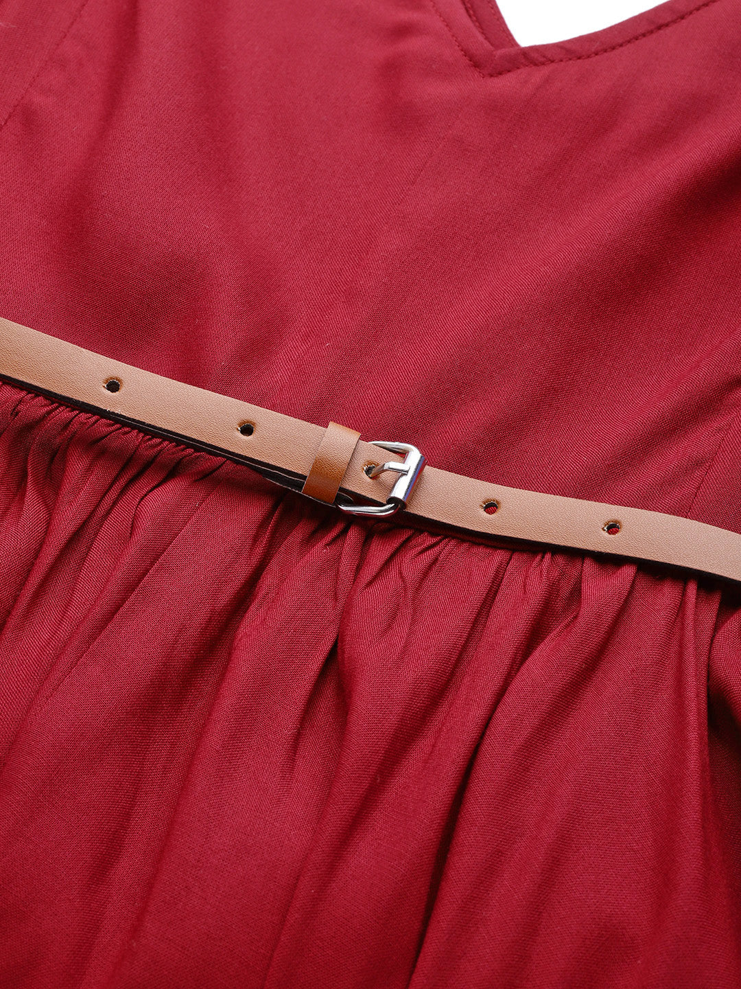 Maroon Asymmetric Belted Dress