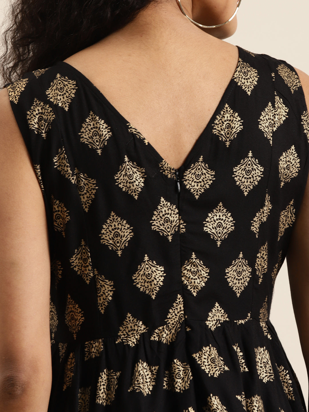 Black Floral Foil Print Asymmetric Dress