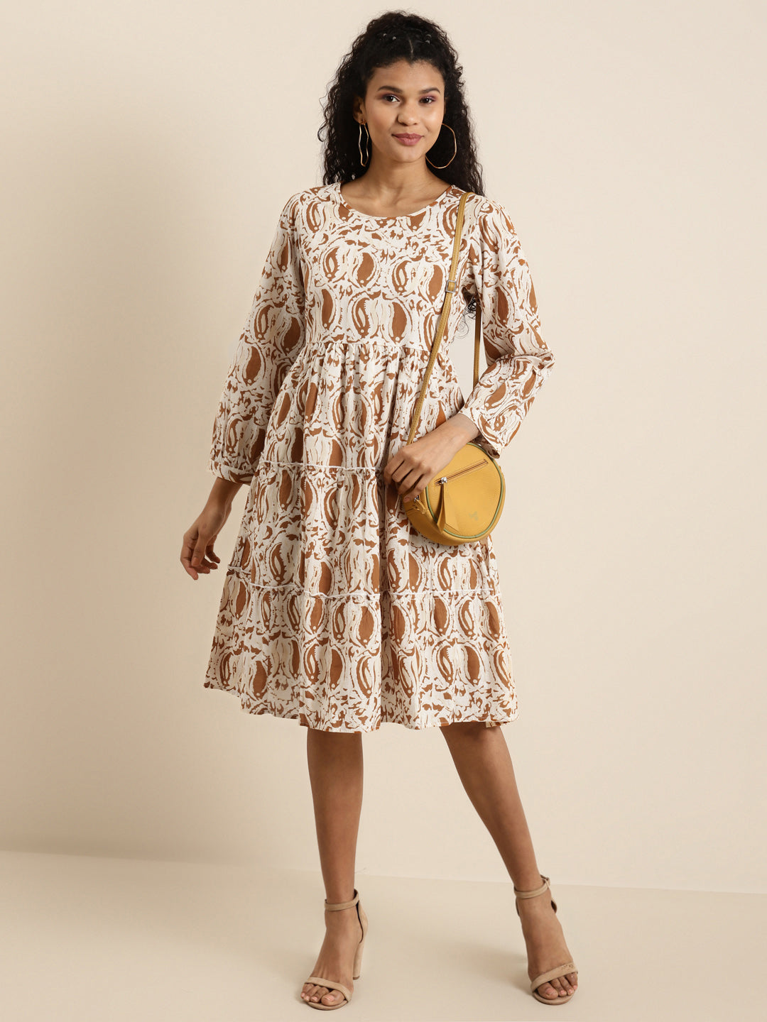 Brown Paisely Tiered Dress