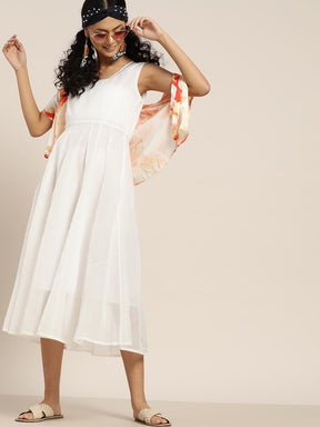 White Gota Patti Sleeveless Anarkali Dress-Dress-SASSAFRAS