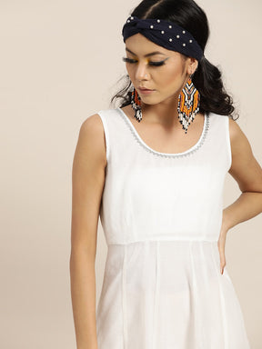 White Gota Patti Sleeveless Anarkali Dress