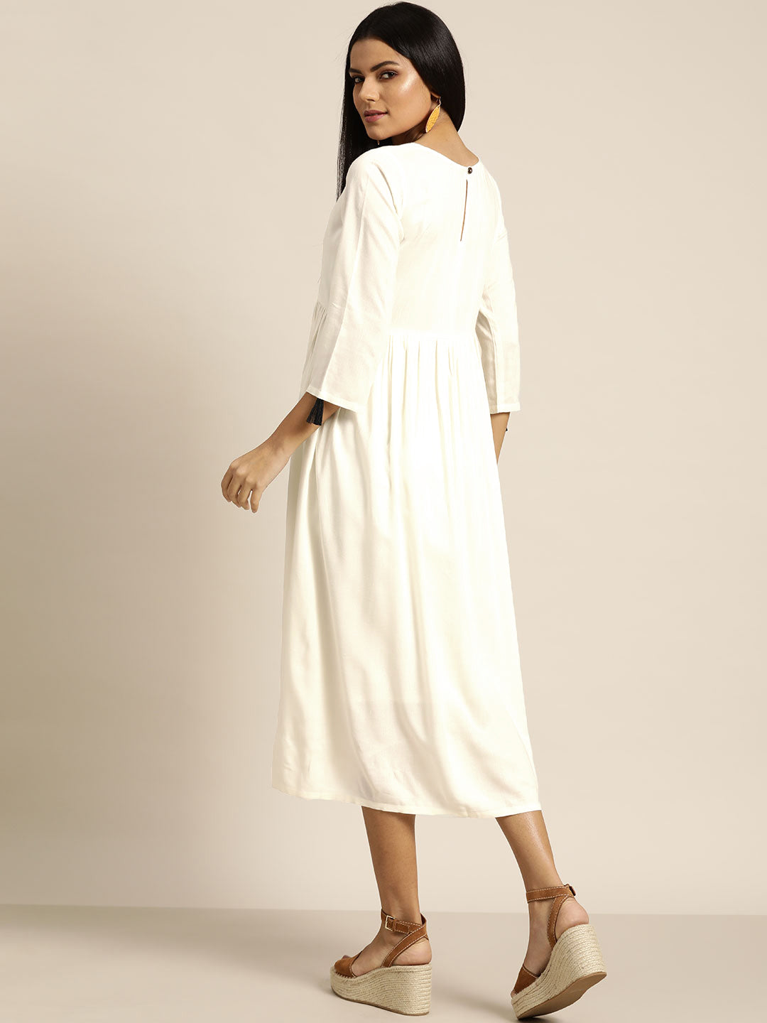 Off White Face Motif Embroidered Liva Dress