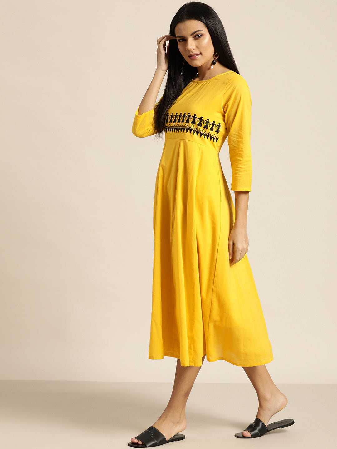 Yellow Waist Embroidered Anarkali Dress