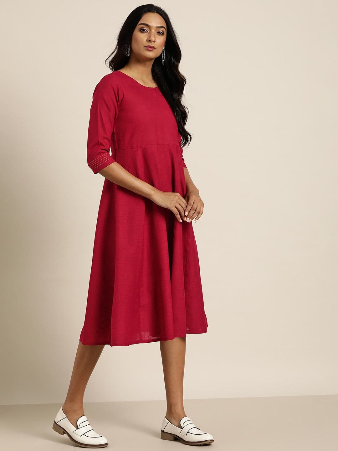 Maroon Anarkali Dress With Printed Scraf-Dress-SASSAFRAS