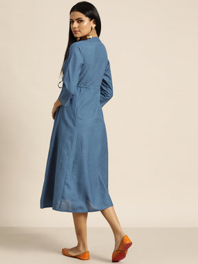 Blue Drawstring Anarkali Dress