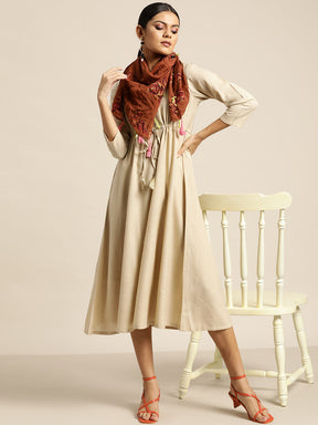 Beige Drawstring Anarkali Dress