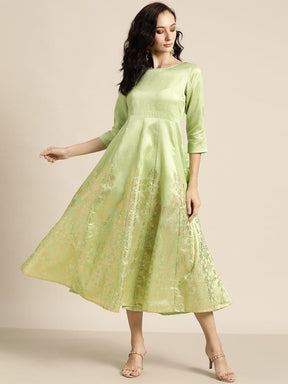 Mint Green Foil Print Anarkali Maxi Dress-Dress-SASSAFRAS