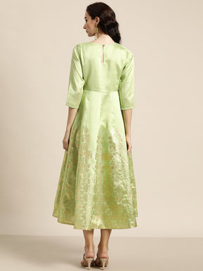 Mint Green Foil Print Anarkali Maxi Dress