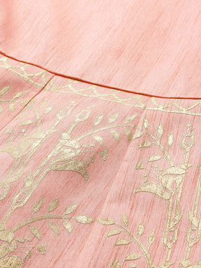 Peach Gold Foil Print Anarkali Maxi Dress