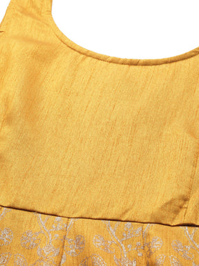 Mustard Foil Print Sleeveless Anarkali Maxi Dress