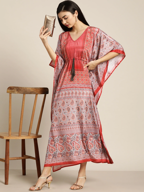 Women Pink & Blue Paisely Kaftan Dress