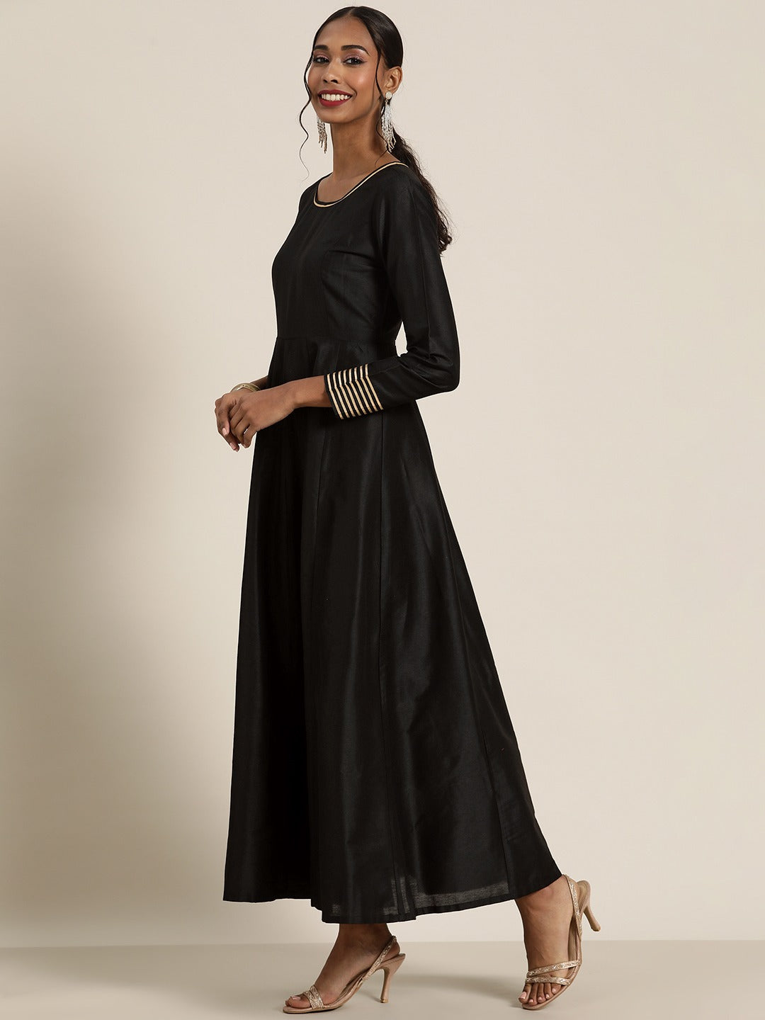 Women Black Gota Detail Anarkali Maxi Dress