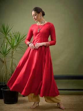 Red Gota Detail Anarkali Maxi Dress-Shae by SASSAFRAS