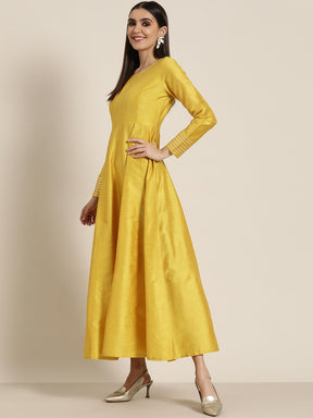 Women Mustard Gota Detail Anarkali Maxi Dress