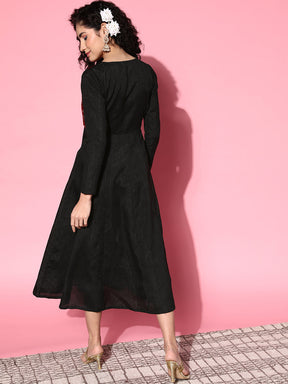 Women Black Velvet Embroidered Jacket Anarkali Dress