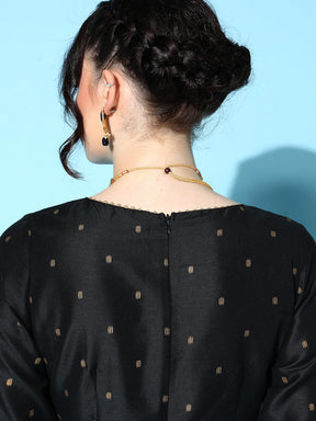 Black Cotton Silk Foil Anarkali Dress-Shae by SASSAFRAS