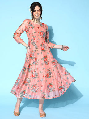 Peach Floral Anarkali Maxi Dress -Shae by SASSAFRAS