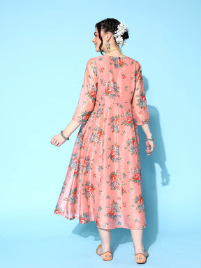 Peach Floral Anarkali Maxi Dress -Shae by SASSAFRAS