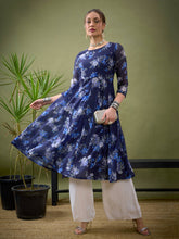 Navy Floral Anarkali Maxi Dress -Shae by SASSAFRAS