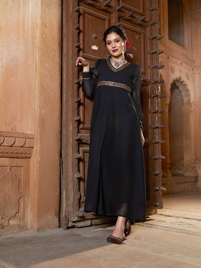 Black Lace Detail Chiffon Maxi Dress-Shae by SASSAFRAS