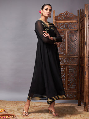 Black Gota Lace Detail Anarkali Maxi Dress-Shae by SASSAFRAS