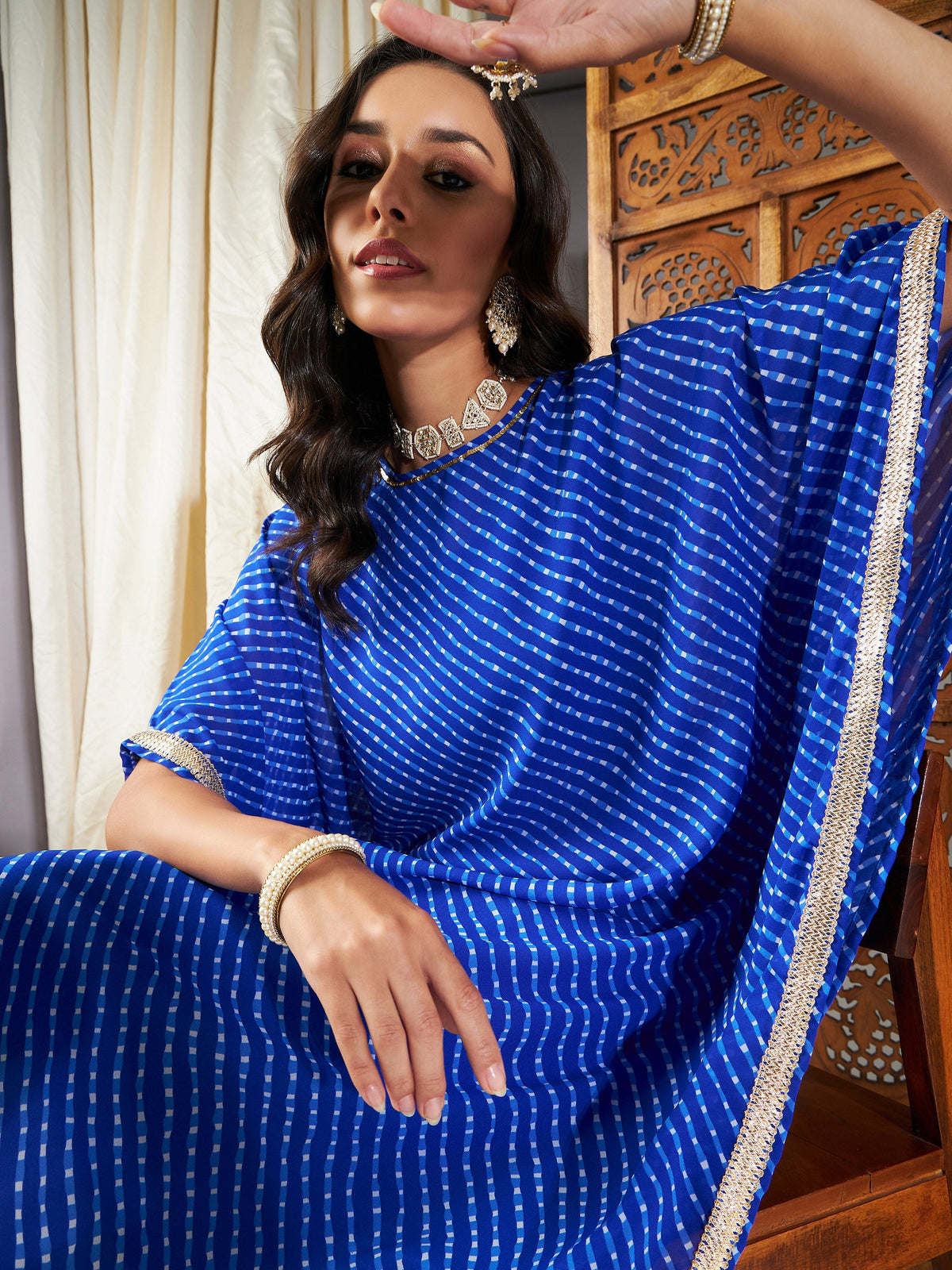 Blue Lehariya Kaftan With Slip-Shae by SASSAFRAS