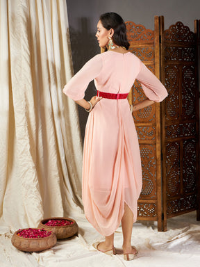 Pink Embroidered Belt Dhoti Dress-Shae by SASSAFRAS