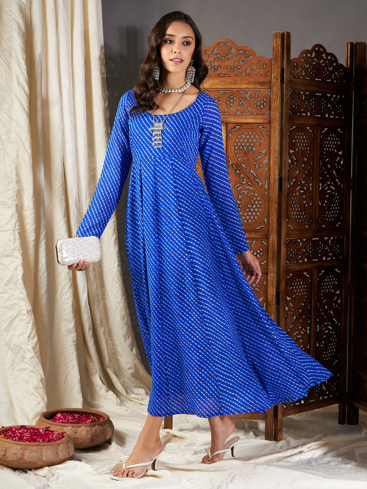 Blue Lehariya Anarkali Dress-Shae by SASSAFRAS