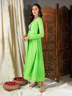 Green Lehariya Anarkali Dress-Shae by SASSAFRAS