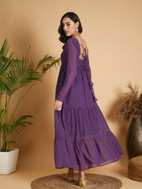 Purple Dot Foil Print Tiered Maxi Dress-Shae by SASSAFRAS
