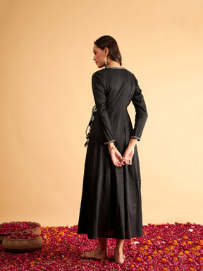 Black Angrakha Anarkali Dress With Slip-Shae by SASSAFRAS