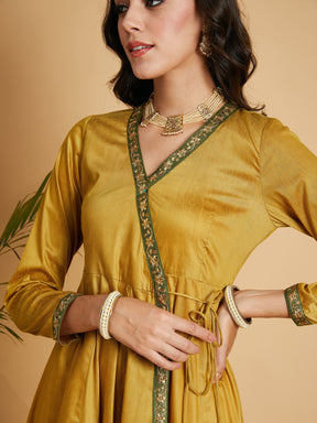 Mustard Angrakha Anarkali Dress With Slip-Shae by SASSAFRAS
